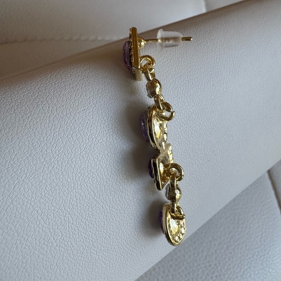 Purple Amethyst and Gold Dangle Drop Geometric Earrings NWT New - Picture 6 of 9